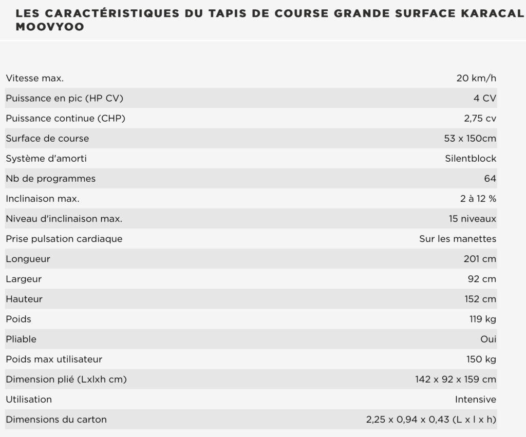 inclinaison de ce modèle Moovyoo avec ses programmes d’entraînement et un moteur puissant et silencieux