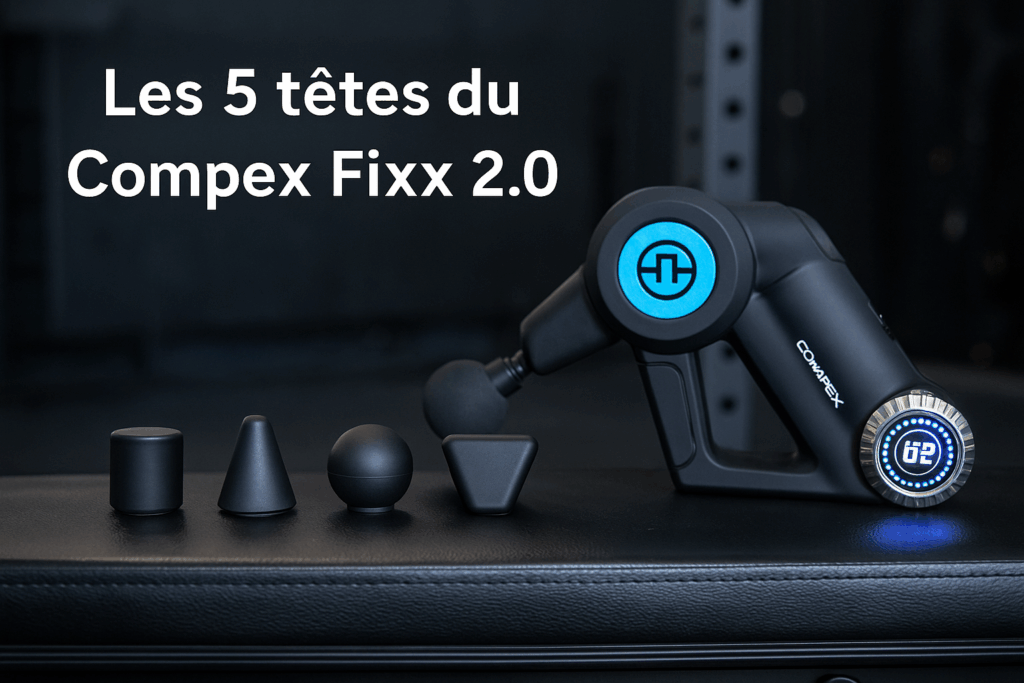 Les 5 têtes d’embout du pistolet massage Compex Fixx 2.0