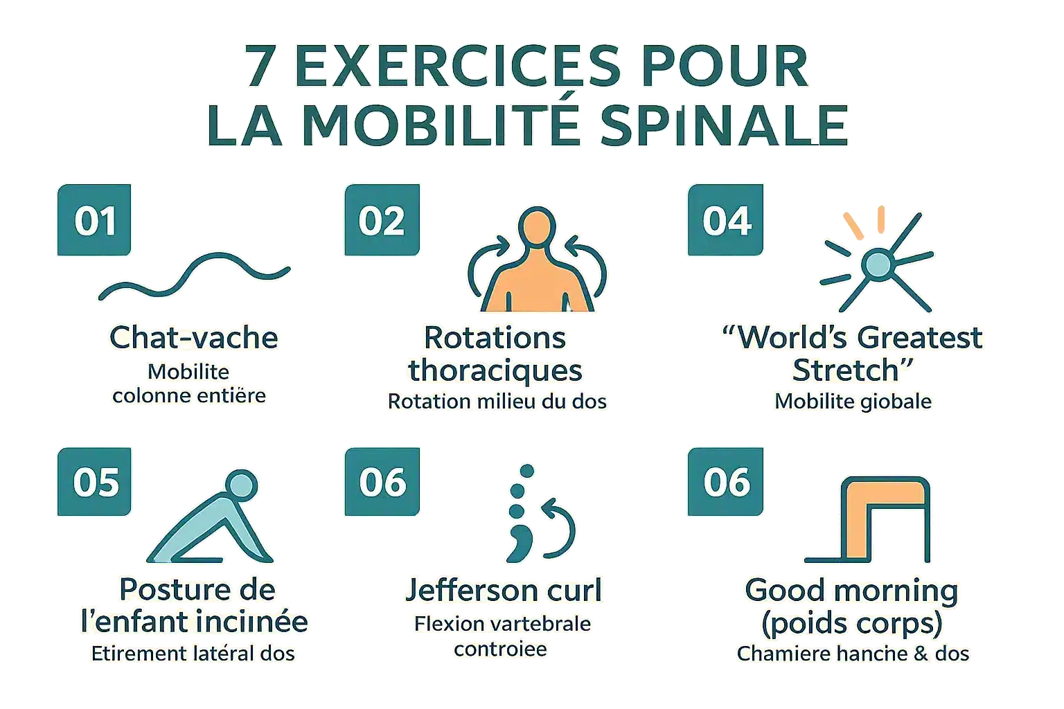 Illustration des exercices pour la mobilité du dos