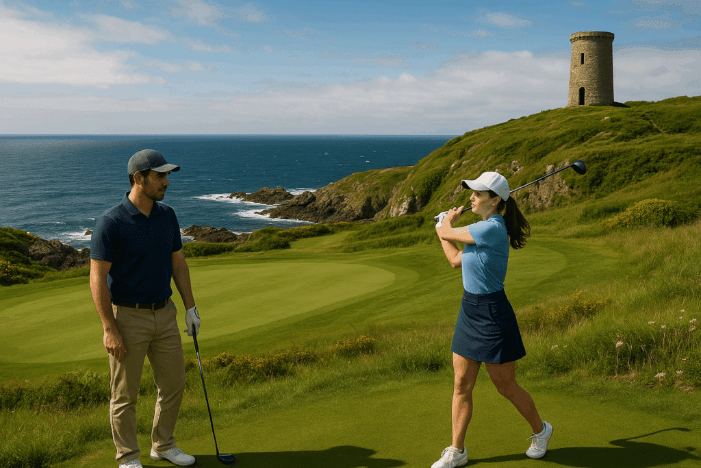 Couple jouant au golf en Bretagne