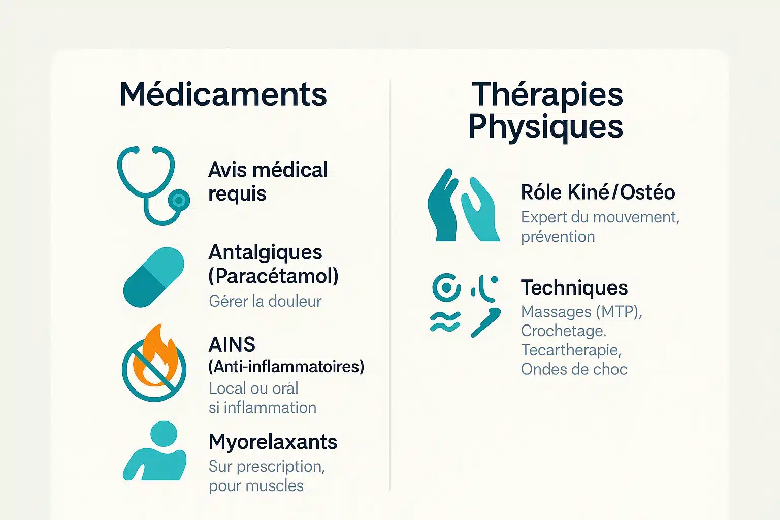 Comparatif traitements médicaux et thérapies physiques pour contractures musculaires