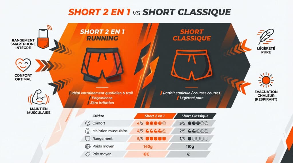 comparatif short 2 en 1 vs short classique