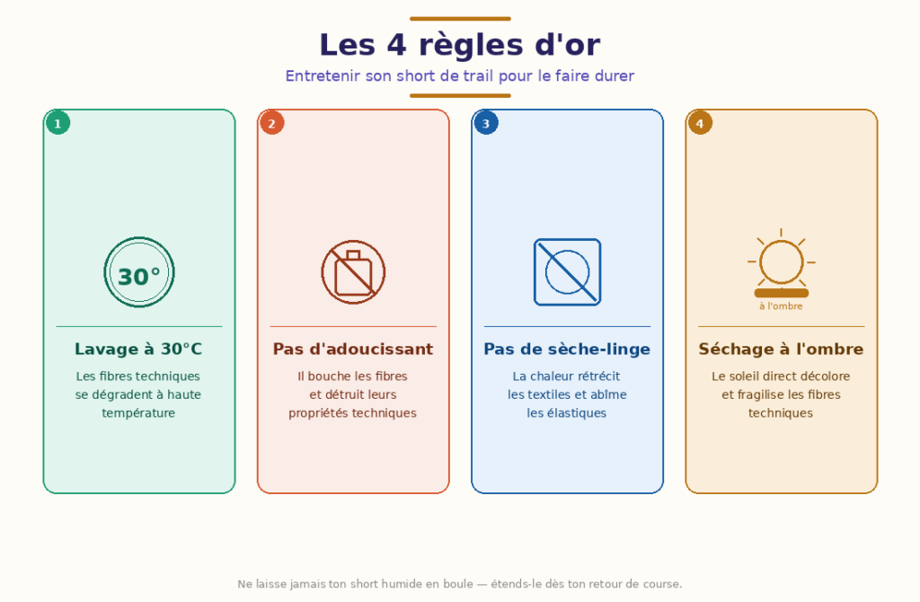 Infographie 4 règles d’or entretien short trail homme