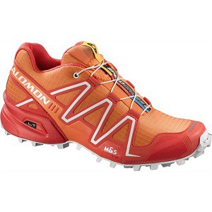 Sur cette chaussure de trail modèle féminin, vous pouvez voir les lacets et la pochette de rangement... © Salomon