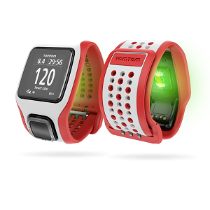 La capteur Mio (lumière verte) est intégré dans cette montre GPS Tomtom Runner. © Tomtom